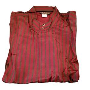 USA Made St Remo New York Mens Mandarin Collar LS Rayon Shirt Burgundy Charcoal